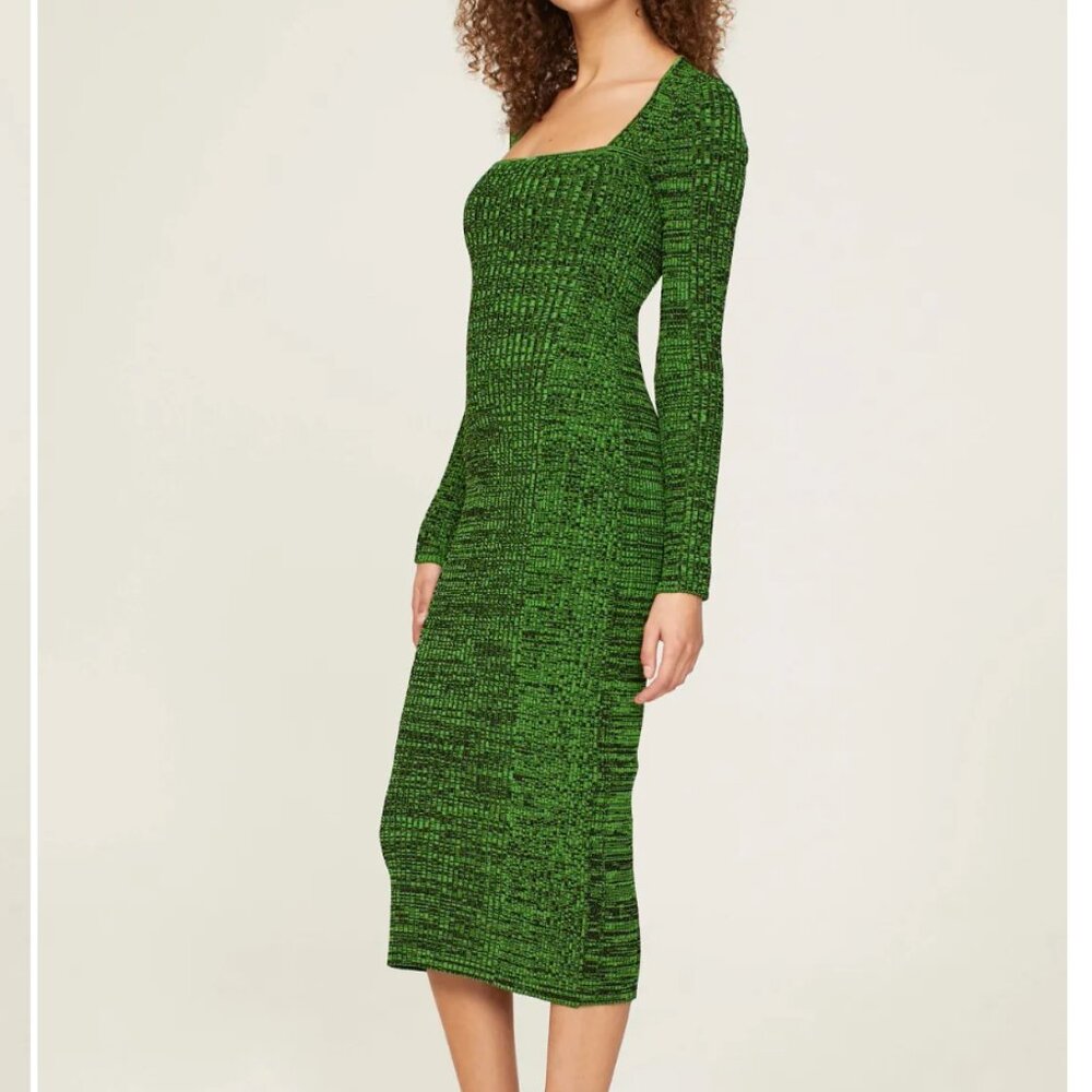 Ganni Kelly Green Textured Long Sleeve Dress size S